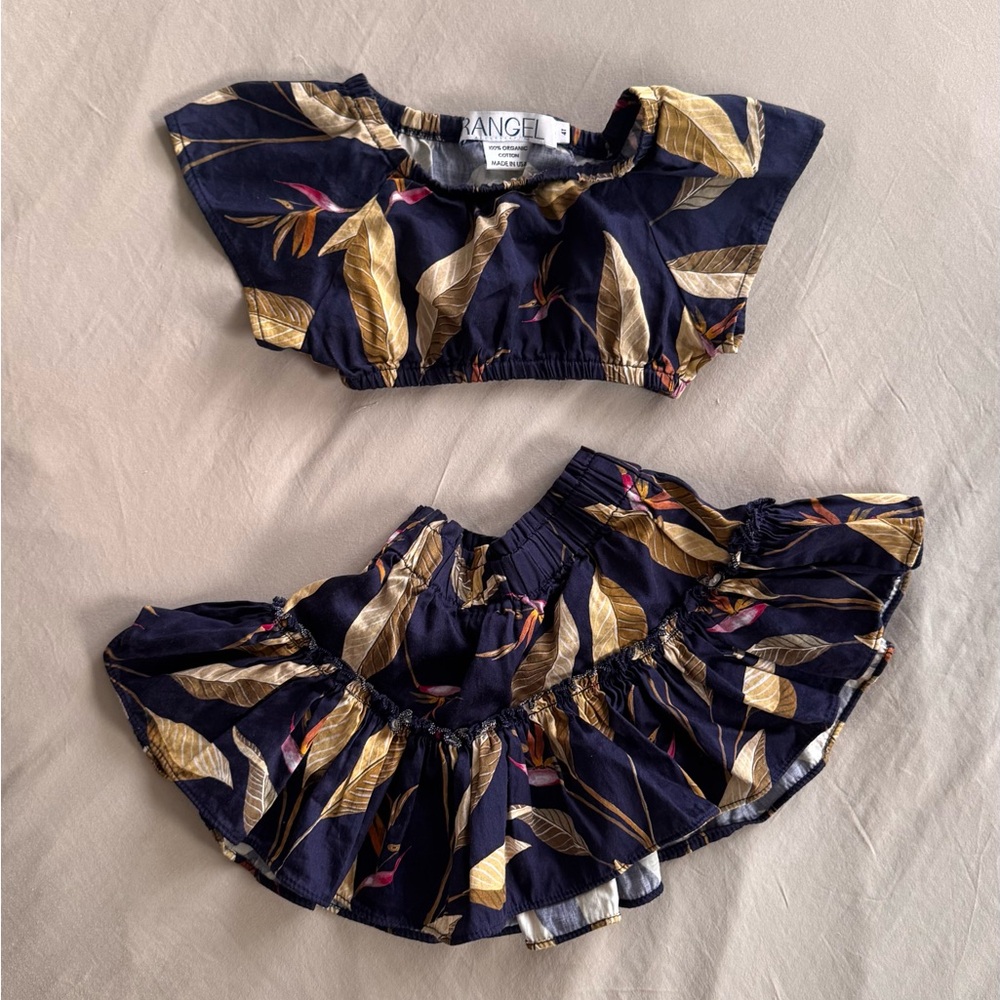Rangel Blue and Gold Matching Set Chic Crop Top and Skirt 4T - Picture 3 of 7